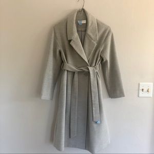 Like new single button mid length belted overcoat